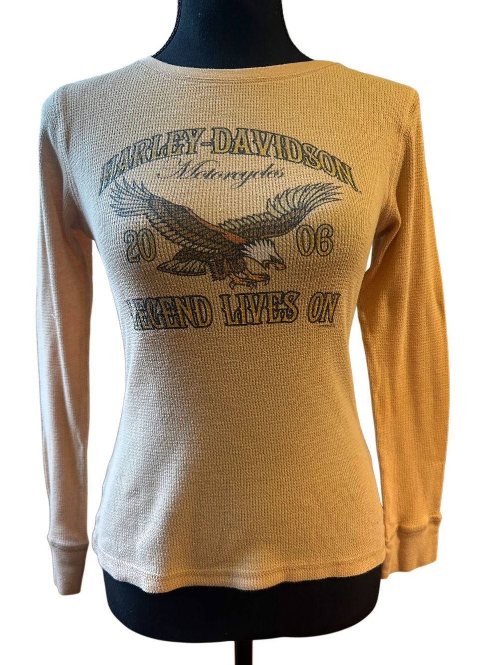 Harley-Davidson Cream Women's Thermal Crewneck Sweater with Eagle Graphic